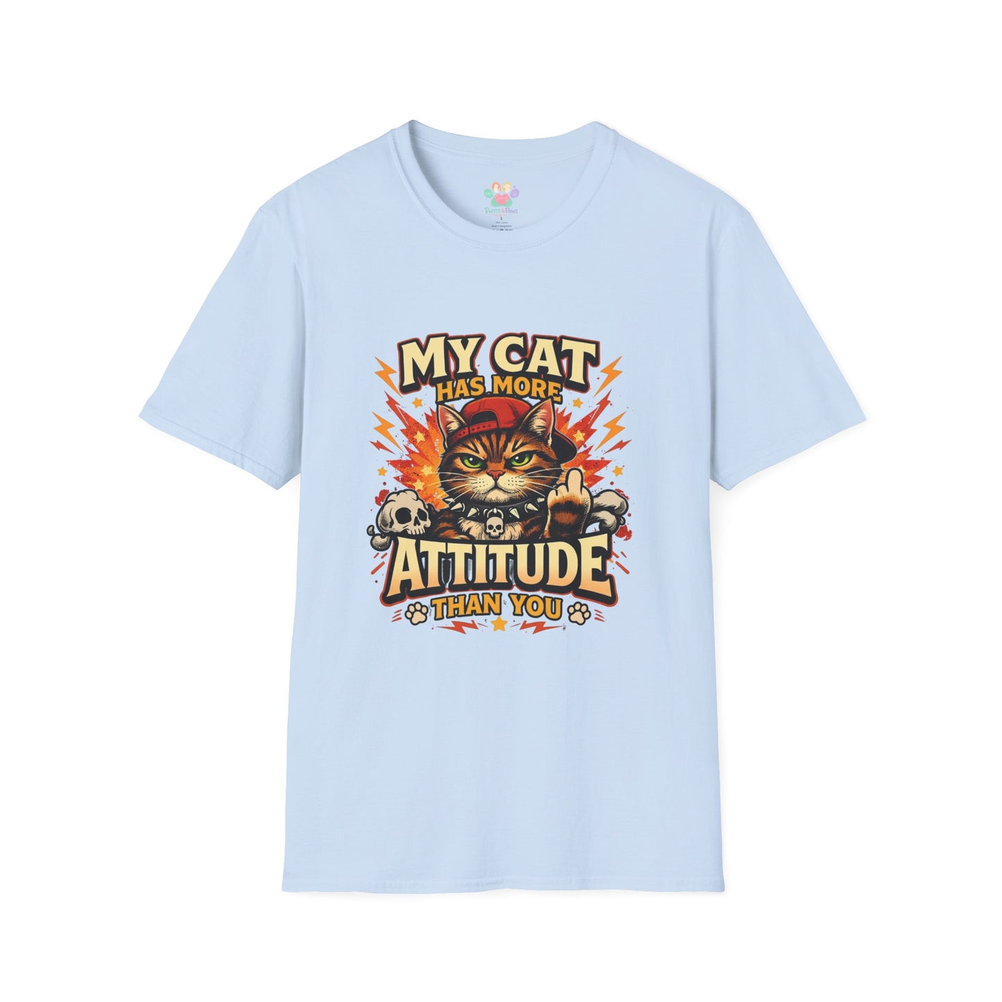 Cute funny cat t-shirt, sarcastic quote, cartoon cat graphic, light blue