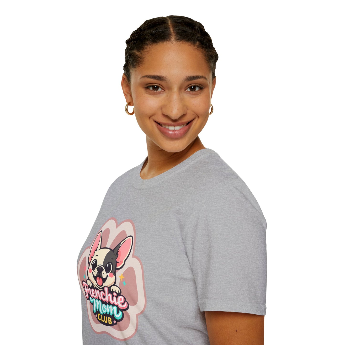 Frenchie mom club t-shirt, cute bulldog illustration, dog lover graphic tee, sport gray