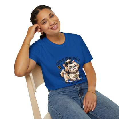 Cute Enough To Be Rude dog t-shirt, sassy puppy with bow and attitude design, royal blue