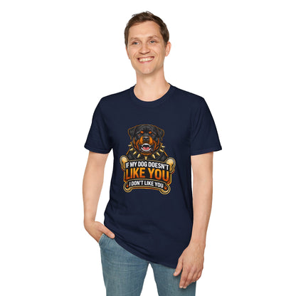 If My Dog Doesn’t Like You shirt, Rottweiler graphic design, humorous dog owner tee, navy