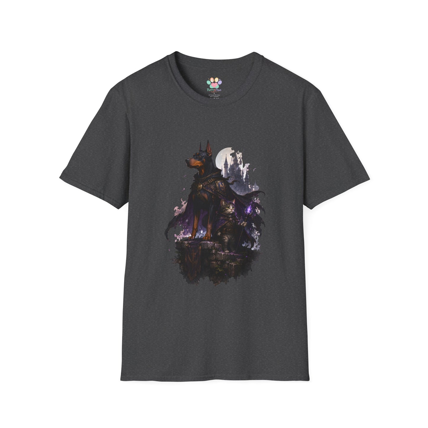 Doberman & Cat Guardian Gothic Castle T-Shirt