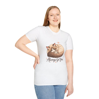 Always Got You t-shirt, mother cat cuddling kitten graphic, white