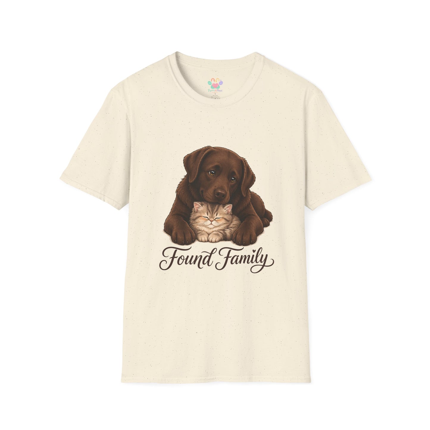 Found Family Labrador Retriever t-shirt, labrador retriever with kitten love graphic illustration, natural