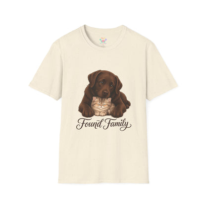 Found Family Labrador Retriever t-shirt, labrador retriever with kitten love graphic illustration, natural