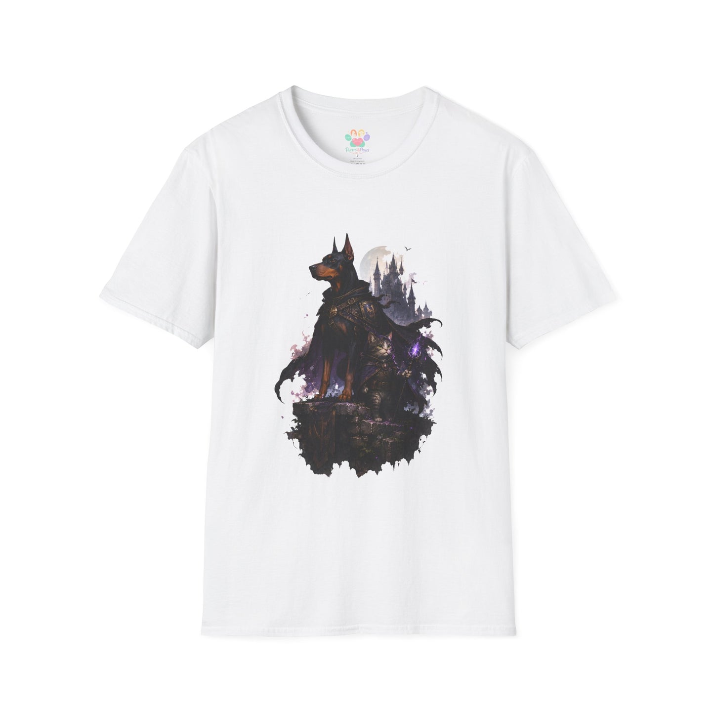 Doberman & Cat Guardian Gothic Castle T-Shirt