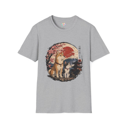 Shiba Inu & Cat Cherry Blossom T-Shirt