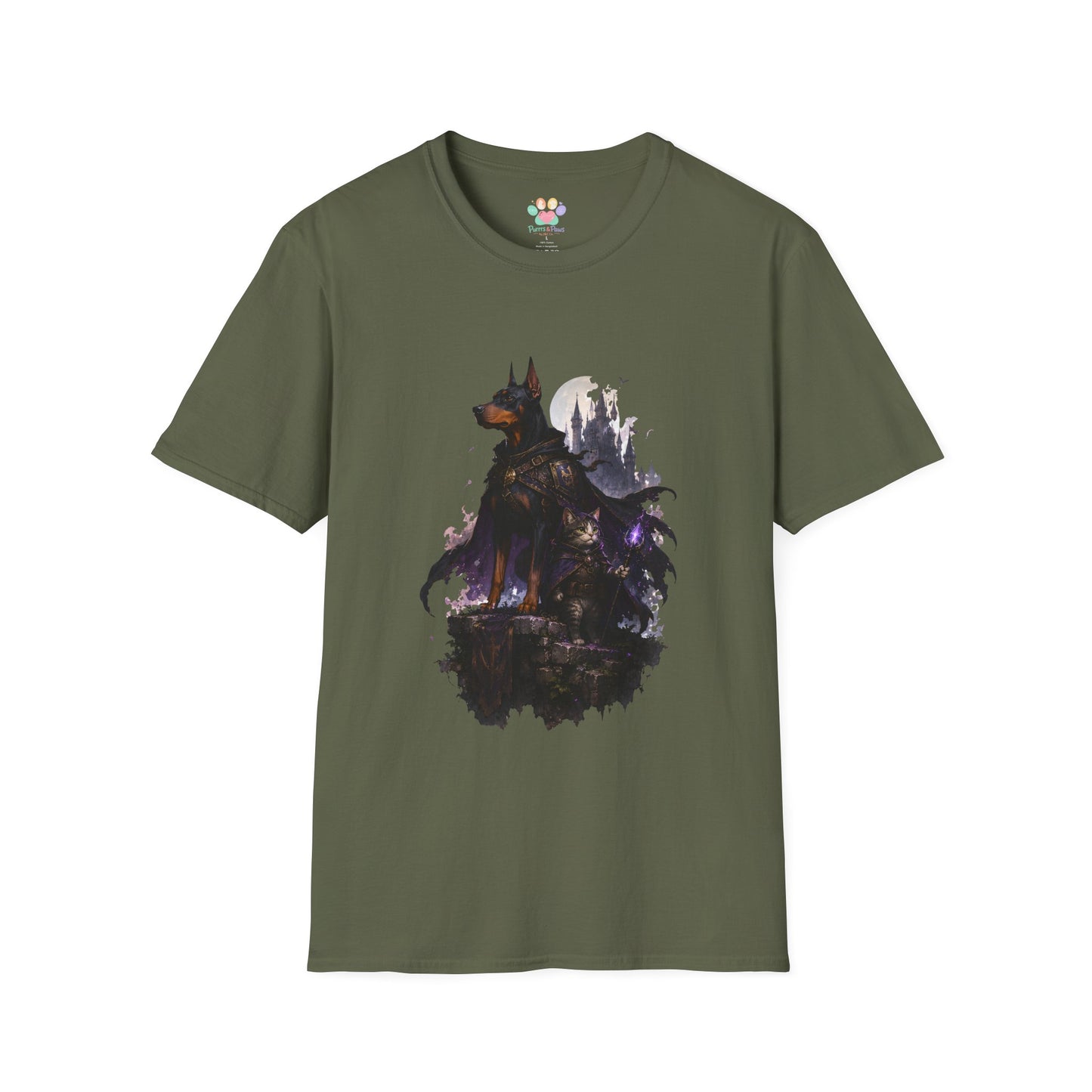 Doberman & Cat Guardian Gothic Castle T-Shirt