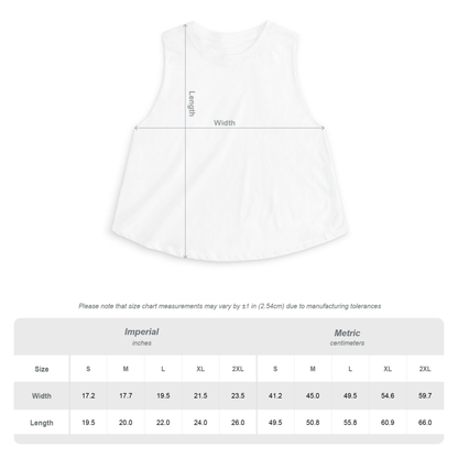 White tank top with measurement chart on a white background